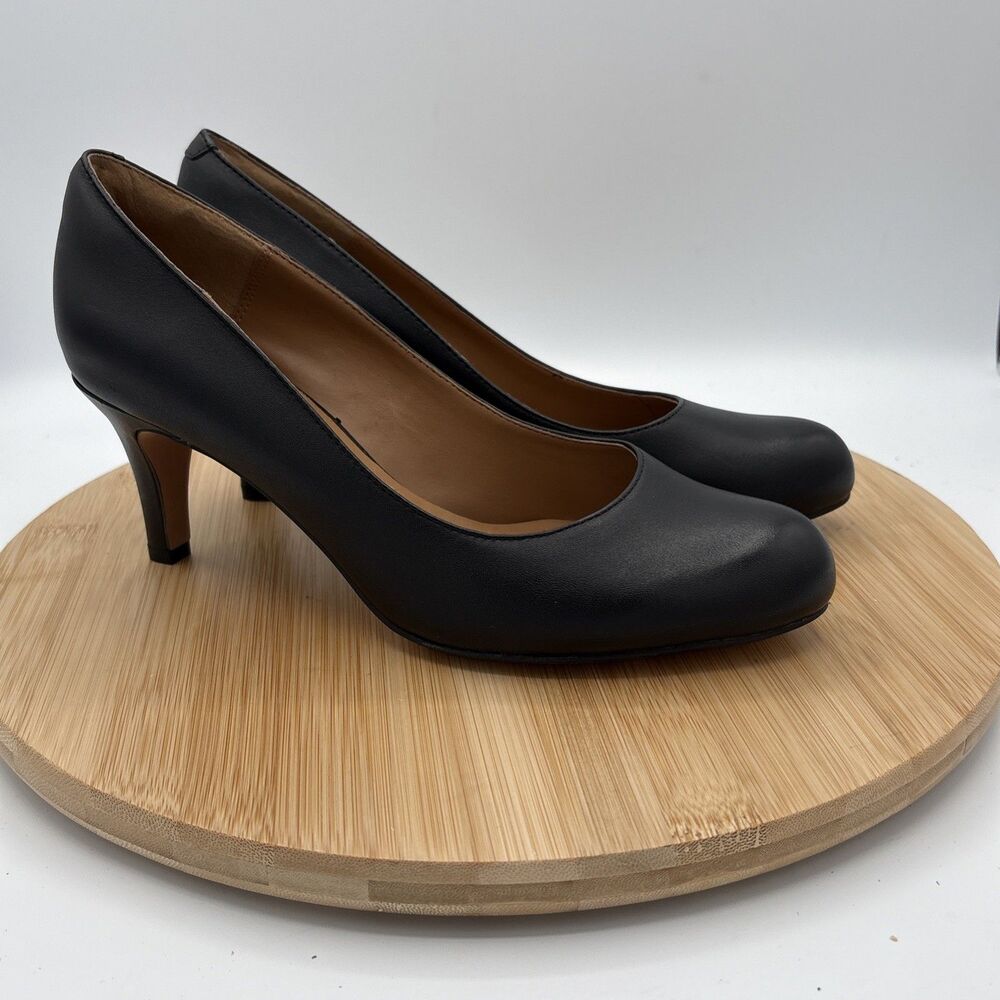 Clarks Arista Abe Black Leather Pumps Women’s 8.5M Mid Heel Dress Work